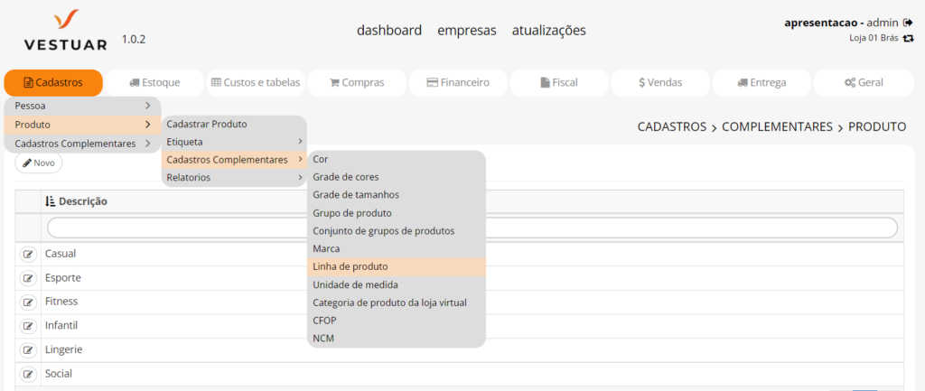 Como Cadastrar Um Linha Do Produto Base De Conhecimentos Vestuar 3404